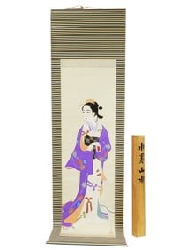JAPANESE SCROLL PAINTING ON SILK SIGNED IOB