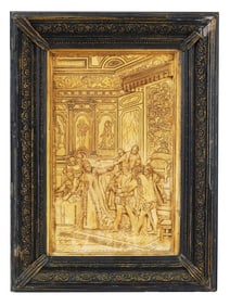 ANTIQUE ELIZABETHAN COURT SCENE PLASTER WALL PLAQUE