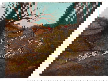 ENGLISH ATTR HENRY ALKEN OIL HUNTING SCENE PAINTING