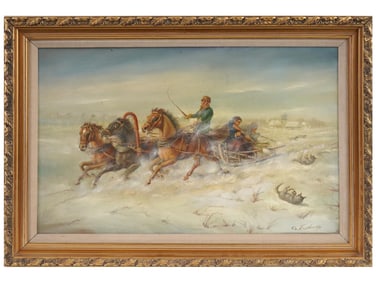 POLISH HUNTING OIL PAINTING BY CZESLAW WASILEWSKI