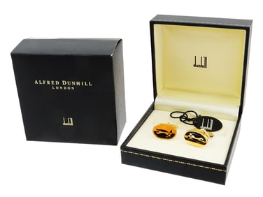 DUNHILL ENAMEL GOLD PLATED SILVER GOLF CUFFLINKS