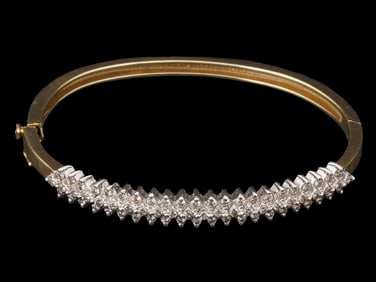 VINTAGE 14K GOLD PLATED JEWELED BANGLE BRACELET