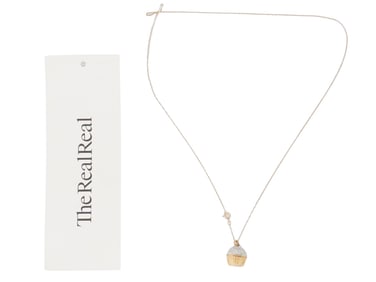 VINTAGE 10K GOLD JEWELED CUPCAKE PENDANT