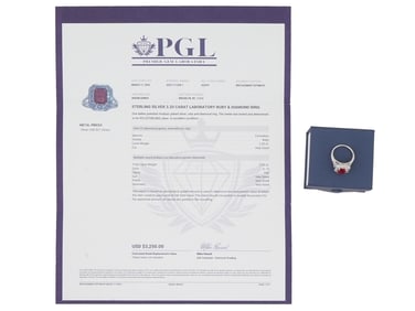 STERLING SILVER RUBY DIAMOND RING W CERTIFICATE