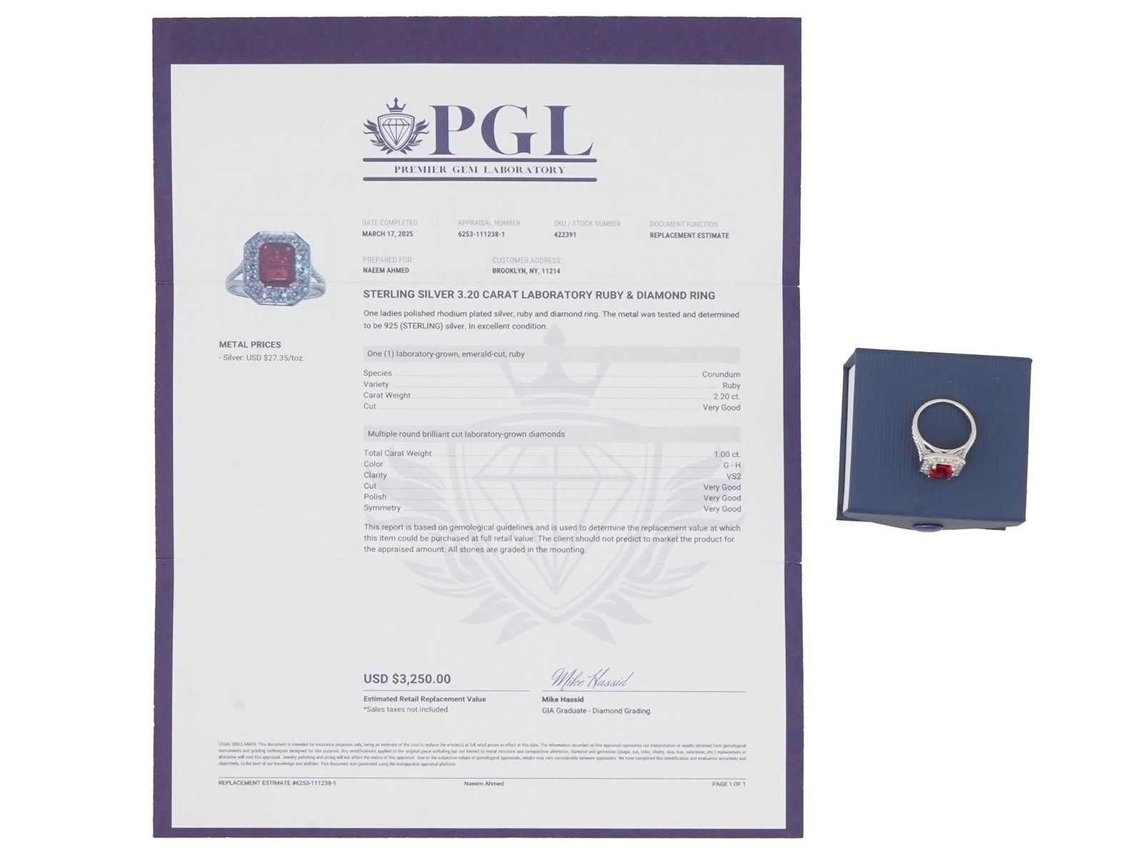 STERLING SILVER RUBY DIAMOND RING W CERTIFICATE (1 of 7)