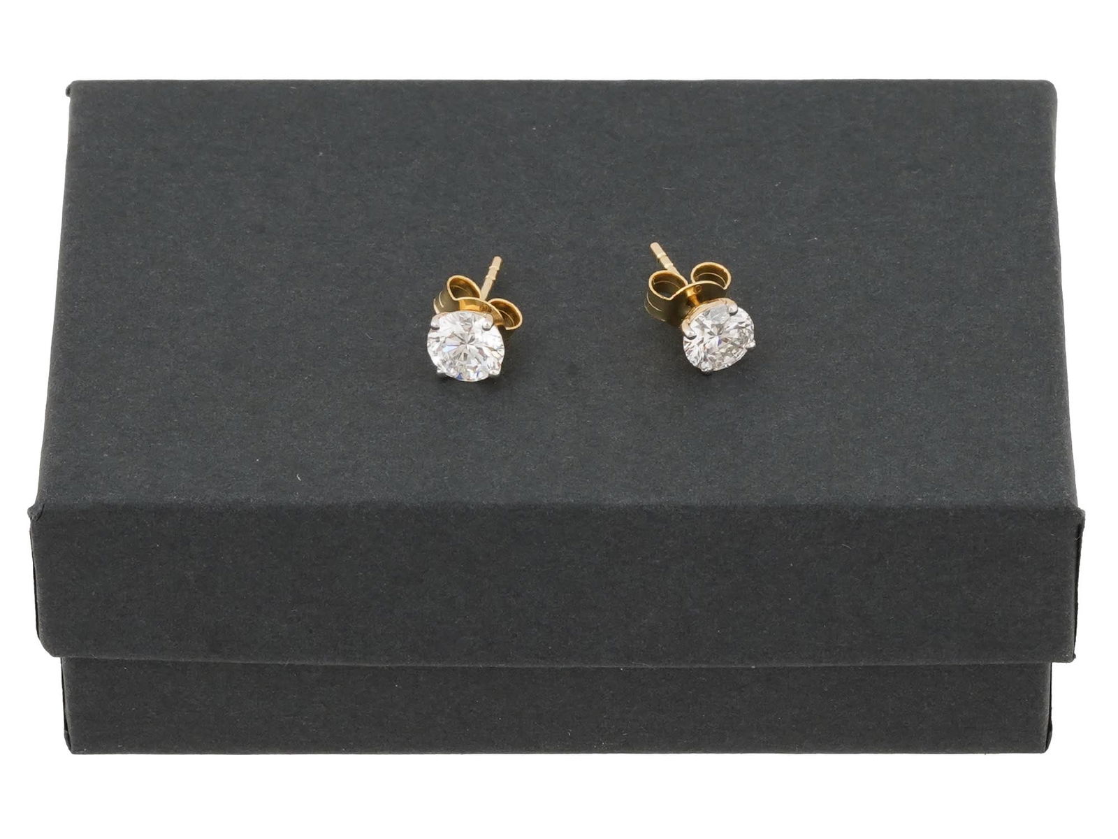 PAIR OF 14K GOLD DIAMOND STUD EARRINGS WITH COA IOB (1 of 8)