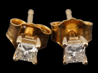 14K GOLD DIAMOND SOLITAIRE EARRINGS W CERTIFICATE