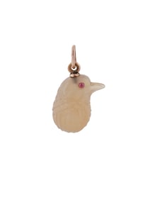 RUSSIAN AGATE RUBY AND 14K GOLD BIRD EGG PENDANT