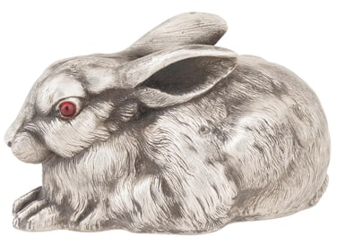 RUSSIAN 84 SILVER RABBIT FIGURINE W GEMSTONE EYES