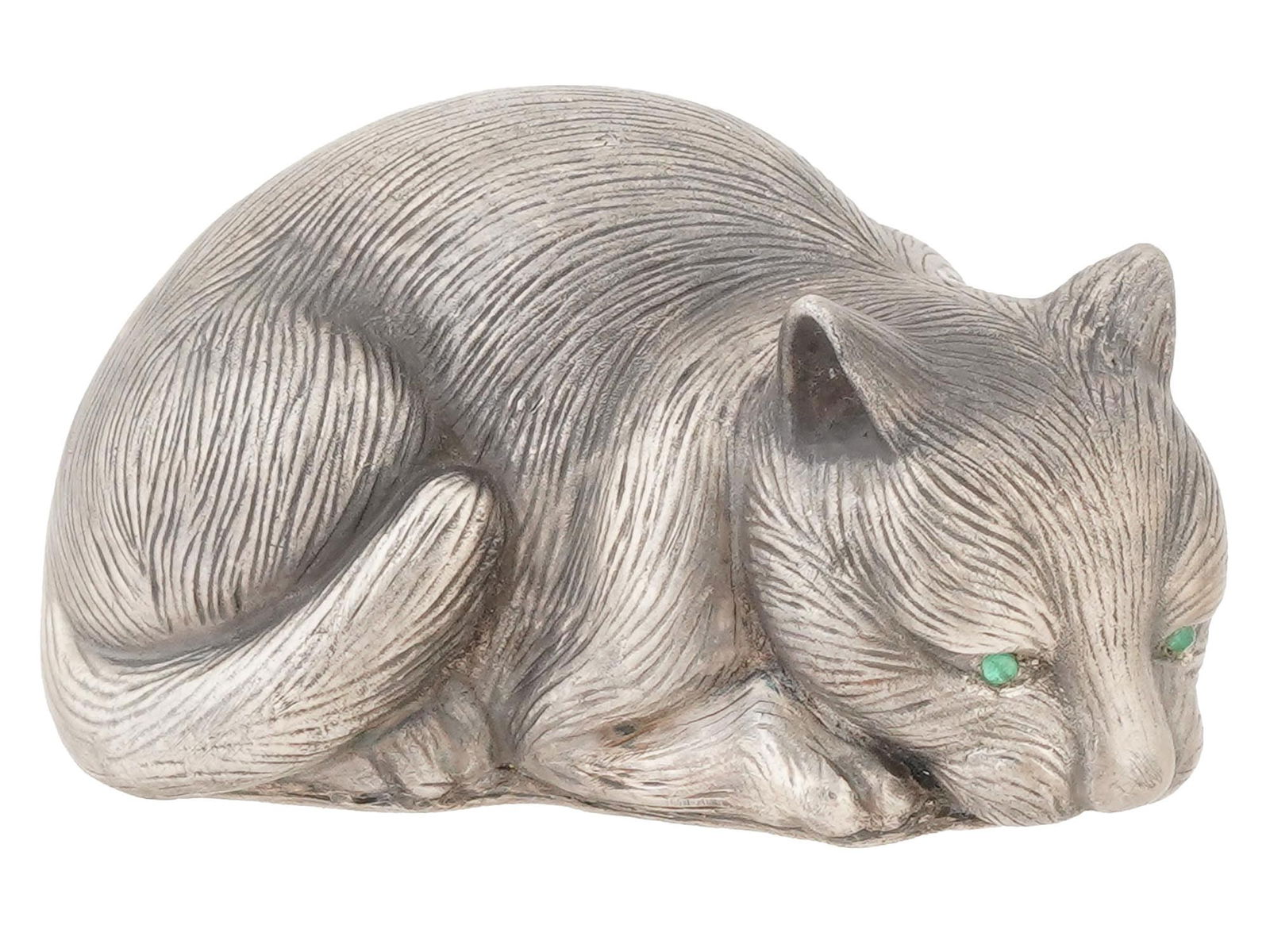 RUSSIAN SILVER CAT FIGURE WITH EMERALD EYES (1 of 8)