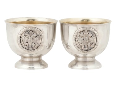 PAIR OF RUSSIAN SILVER IMPERIAL PRESENTATION WINE CUPS