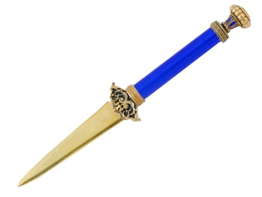 RUSSIAN SILVER BLUE GUILLOCHE ENAMEL LETTER OPENER