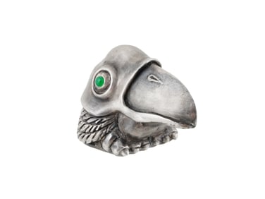 RUSSIAN SILVER FIGURE OF BABY EAGLE W EMERALD EYES