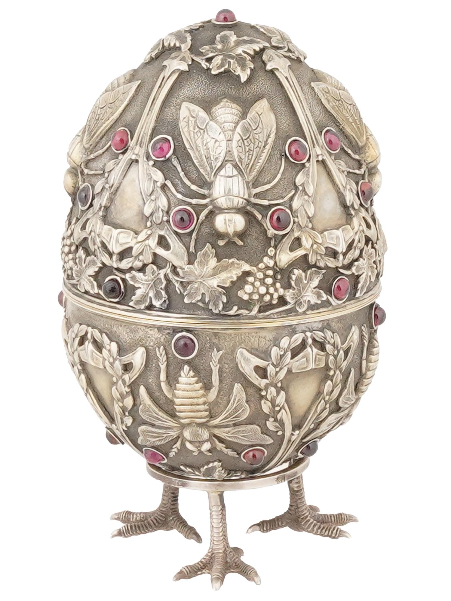 LARGE RUSSIAN SILVER GEMSTONES EASTER EGG W STAND (1 of 12)