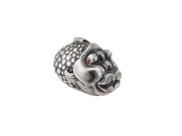 RUSSIAN SILVER FIGURE OF A FISH WITH RUBY EYES