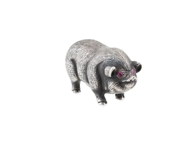 RUSSIAN 84 SILVER PIG FIGURINE WITH RUBY EYES