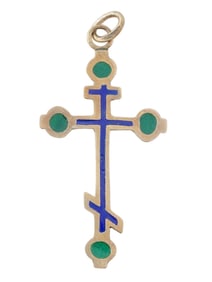 RUSSIAN 84 GILT SILVER ENAMEL ORTHODOX CROSS PENDANT