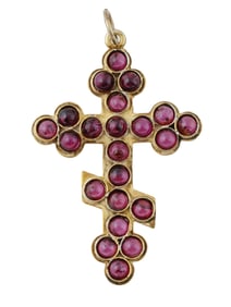 RUSSIAN ORTHODOX SILVER CROSS PENDANT W GARNETS