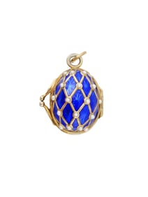 RUSSIAN SILVER ENAMEL PEARL EASTER EGG LOCKET PENDANT