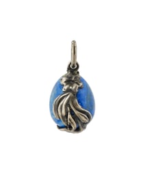 RUSSIAN SILVER AND HAND CARVED LAPIS EASTER EGG PENDANT