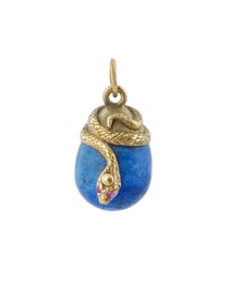 RUSSIAN SILVER LAPIS RUBY SNAKE EASTER EGG PENDANT