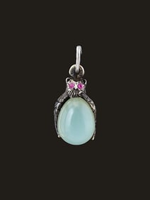 RUSSIAN 84 SILVER BOWENITE RUBY EASTER EGG PENDANT