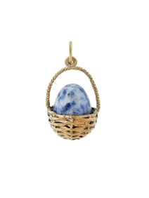 RUSSIAN SILVER LAPIS LAZULI BASKET EASTER EGG PENDANT