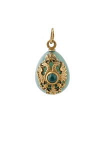 RUSSIAN GILT SILVER EMERALD EAGLE EASTER EGG PENDANT