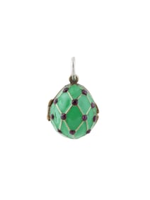RUSSIAN SILVER ENAMEL EASTER EGG LOCKET PENDANT RUBIES