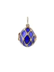 RUSSIAN 88 SILVER ENAMEL DIAMOND EASTER EGG PENDANT