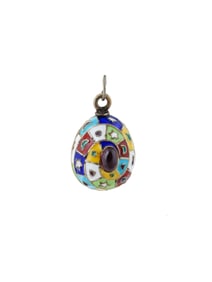 RUSSIAN SILVER ENAMEL EASTER EGG PENDANT W GEMSTONES