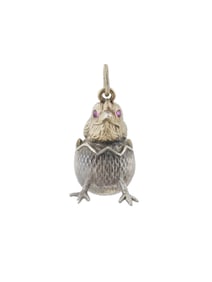 RUSSIAN SILVER CHICK EASTER EGG PENDANT W RUBY EYES