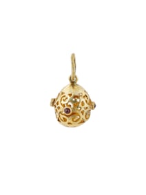 RUSSIAN GILT SILVER RUBY EASTER EGG PENDANT