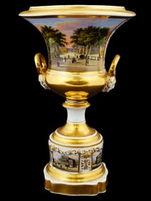 EUROPEAN HAND PAINTED TOPOGRAPHICAL PORCELAIN VASE