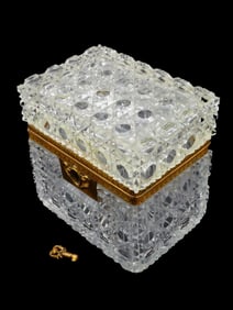 ANTIQUE FRENCH ORMOLU BRONZE CRYSTAL TRINKET BOX