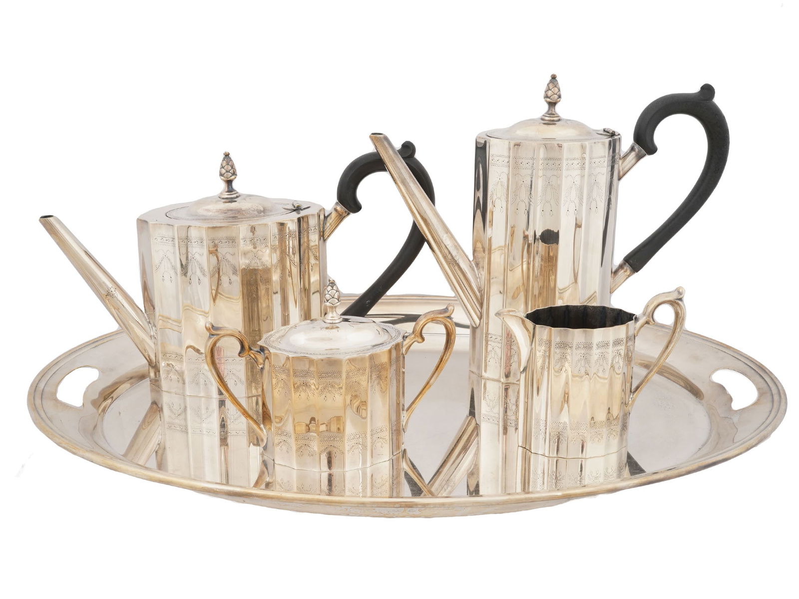 LUNT SILVERSMITHS SILVER PLATED COFFEE AND TEA SERVICE (1 of 9)