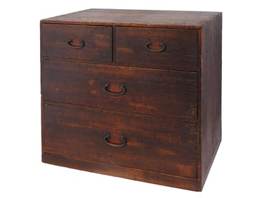 ANTIQUE JAPANESE MEIJI WOODEN TANSU CHEST OF DRAWERS
