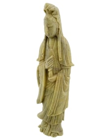 VINTAGE CHINESE CARVED STONE GUANYIN SCULPTURE