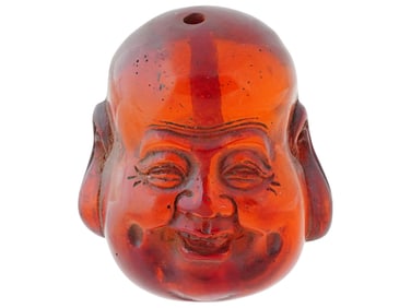 ANTIQUE CHINESE QING CARVED AMBER BUDDAH BEAD