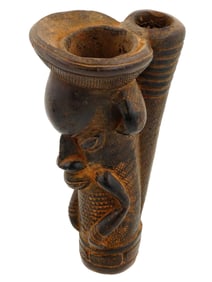 AFRICAN HAND CARVED WOODEN PIPE WITH HEAD