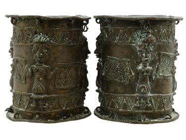 AFRICAN NIGERIA BENIN BRONZE ARMLETS W RELIEF DECOR