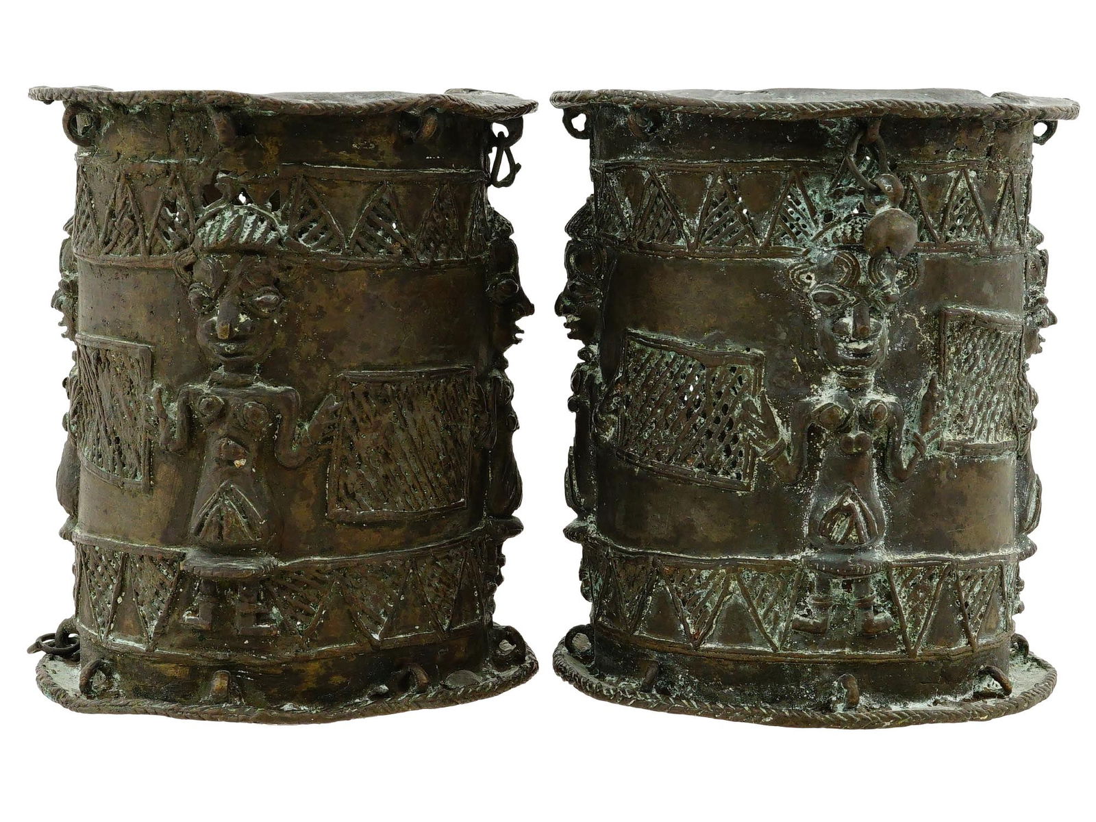AFRICAN NIGERIA BENIN BRONZE ARMLETS W RELIEF DECOR (1 of 4)