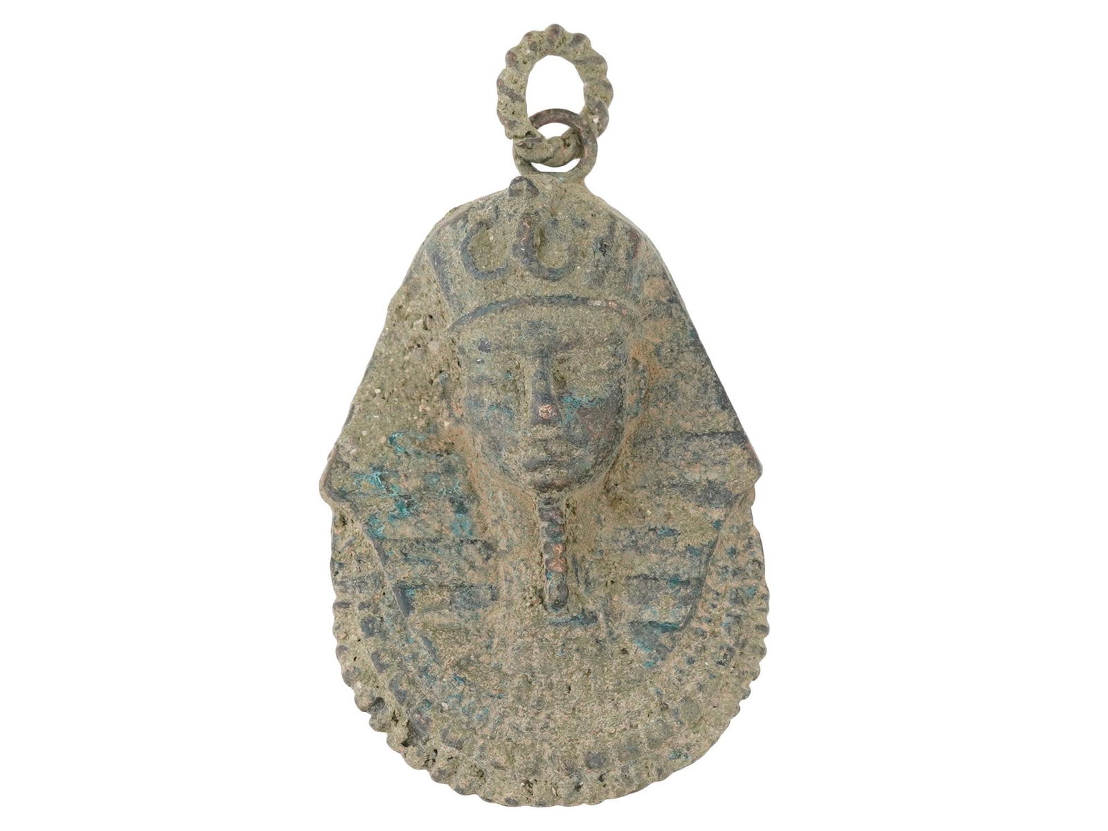 ANCIENT EGYPTIAN BRONZE PHARAOH PENDANT 305 TO 30 BC (1 of 5)
