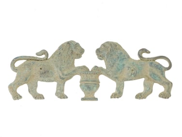 500 BC ANCIENT PERSIAN BRONZE PLAQUE W PAIR OF LIONS