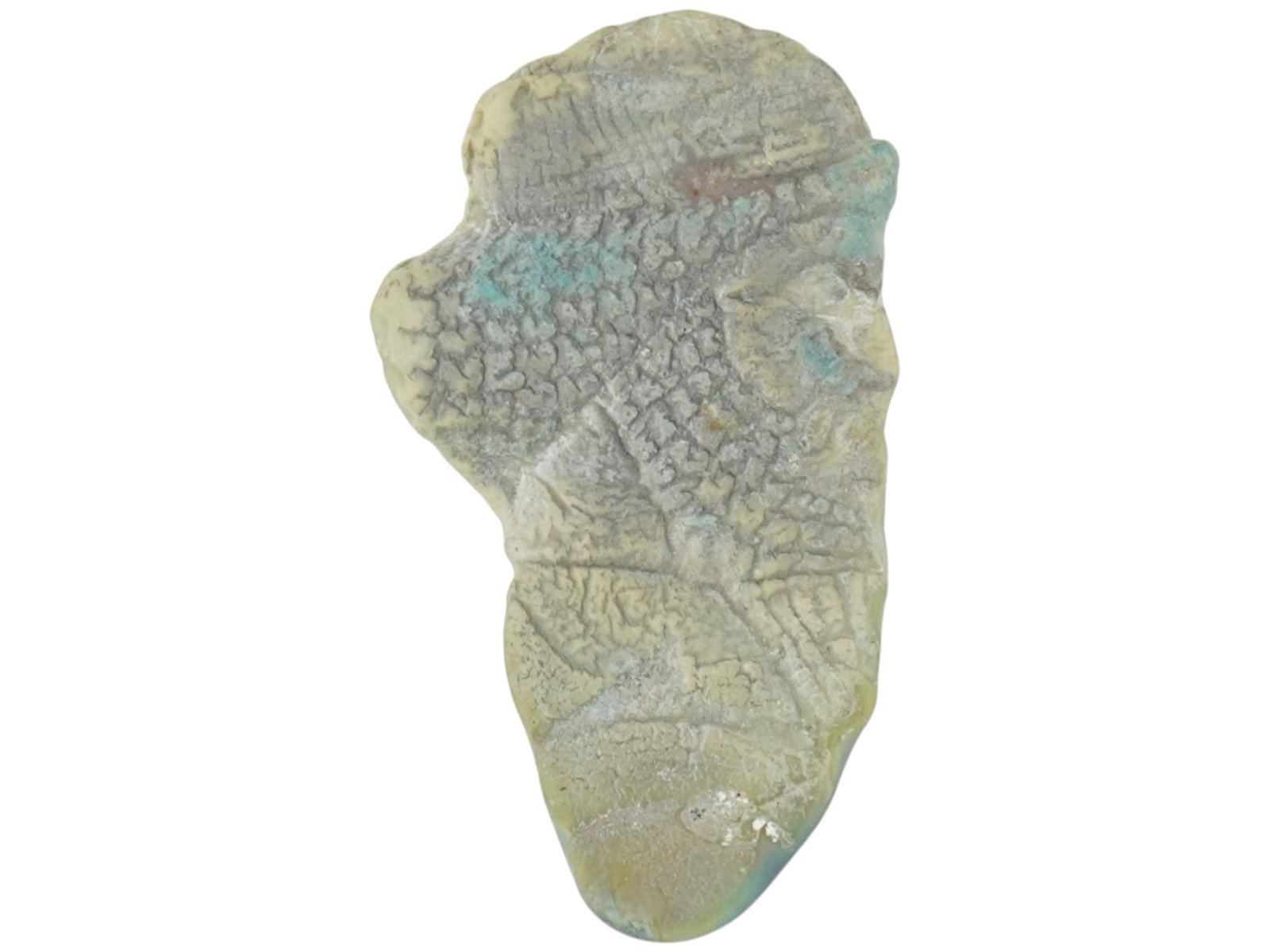 ANCIENT PERSIAN GLASS FRAGMENT OF RULERS HEAD: An ancient Persian glass fragment depicting a rulers head, dating to approximately 200 BC. This artifact showcases the refined craftsmanship of ancient Persian artisans, with remnants of molded facial