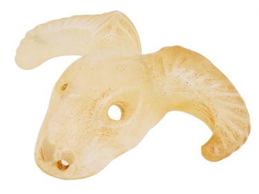 ANTIQUE CARVED CRYSTAL ROCK RAM HEAD PENDANT