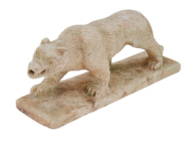 ANCIENT HELLENISTIC CARVED MARBLE WALKING WOLF FIGURINE