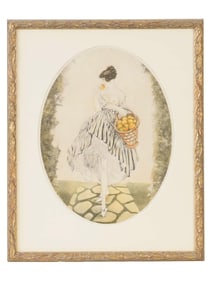 FRENCH LOUIS ICART ART DECO COLOR LITHOGRAPH PRINT