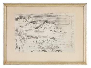 ANTIQUE JAPANESE WOODBLOCK PRINT MOUNTAIN LANDSCAPE