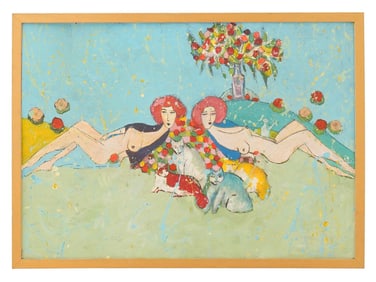 MIXED MEDIA PAINTING TWINS IN THE STYLE OF WALASSE TING